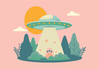 Wall Mural - a cartoon drawing of an alien spaceship with a green and white color scheme