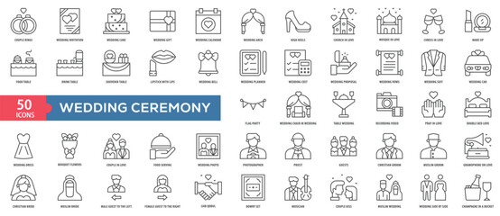 Wall Mural - Wedding Ceremony Icon Collection Set. Easy To Use, Easy To Edit And Simple Line Vector Icons.