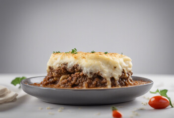 Greek moussaka with eggplant ground meat and bÃ©chamel sauce isolated on transparent background