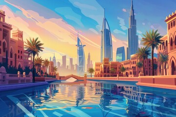 Postcard with landscape of Abu Dhabi, Dubai, UAE
