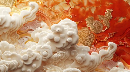 Wall Mural - Abstract Art of Gold and White Clouds