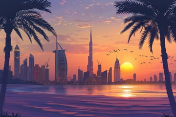 Landscape at the sunset of Abu Dhabi, Dubai, UAE