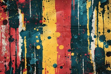 Wall Mural - A colorful painting with splatters of paint on it. The colors are bright and bold, creating a sense of energy and excitement. The painting seems to be a representation of the artist's emotions