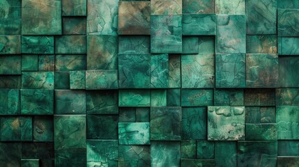 Canvas Print - A green wall made of square tiles. The tiles are arranged in a way that creates a pattern