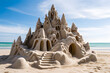 © sehar - A whimsical sandcastle stands proudly on a sunny beach, sculpted with intricate details. This charming image captures the carefree spirit of summer vacation and the joy of building at the beach.