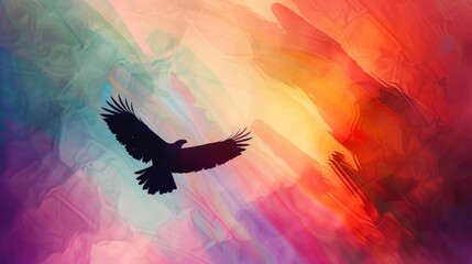 Sticker - Contemporary artwork featuring the silhouette of a lone eagle soaring against a backdrop of Memorial Day colors, symbolizing freedom and resilience.