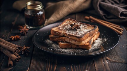 Canvas Print - French toast with powdered sugar and cinnamon sticks.