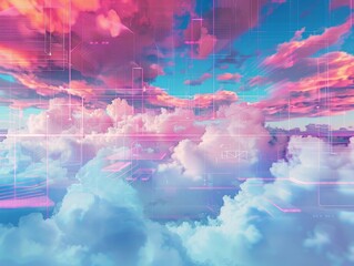 Abstract Digital Cloudscape in Vibrant ColorsFuturistic Feel Conceptual Art Illustration