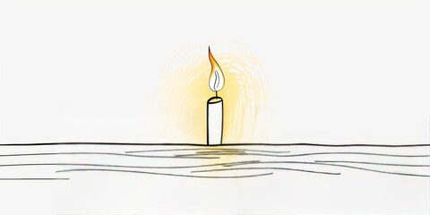 Wall Mural - Minimal line drawing of a lone candle burning brightly in honor of fallen heroes.
