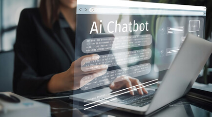 Poster - Human interact with AI artificial intelligence virtual assistant chatbot in concept of AI artificial intelligence prompt engineering, LLM AI deep learning to use generative AI for work support. EIDE