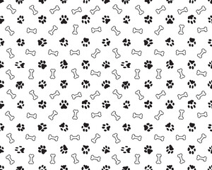 PNG Seamless pattern with black silhouettes of dog traces and bone