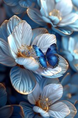 Wall Mural - Elegant Blue Flower and Butterfly Abstract Design