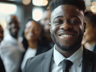 Wall Mural - A professional man smiling directly into the camera, wearing a suit and tie