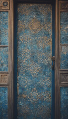 Canvas Print - Ancient artistic decor mosaic on a morrocan door blue wallpaper