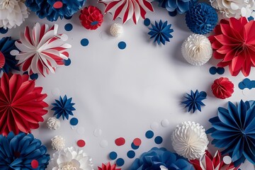 Wall Mural - Flat lay arrangement of red, white, and blue decorations to commemorate Patriot Day.