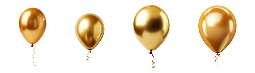 collection set of gold balloons isolated on transparent background