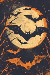 Wall Mural - Halloween Illustration with Vampire Bats
