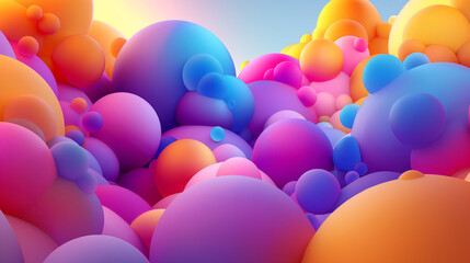 A colorful, abstract image of many different colored spheres. The spheres are of various sizes and are scattered throughout the image. Scene is playful and whimsical, as the bright colors