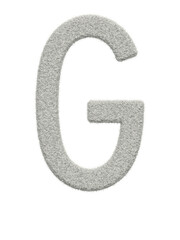 Letter G made of white wool with many fine hairs, transparent background, 3d rendering