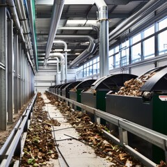 A conveyor belt is filled with trash and debris