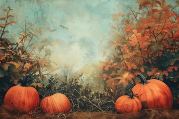 Wall Mural - Vintage Halloween Pumpkin Patch Background