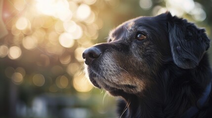 Wall Mural - Dog s portrait with blurred background focusing on head