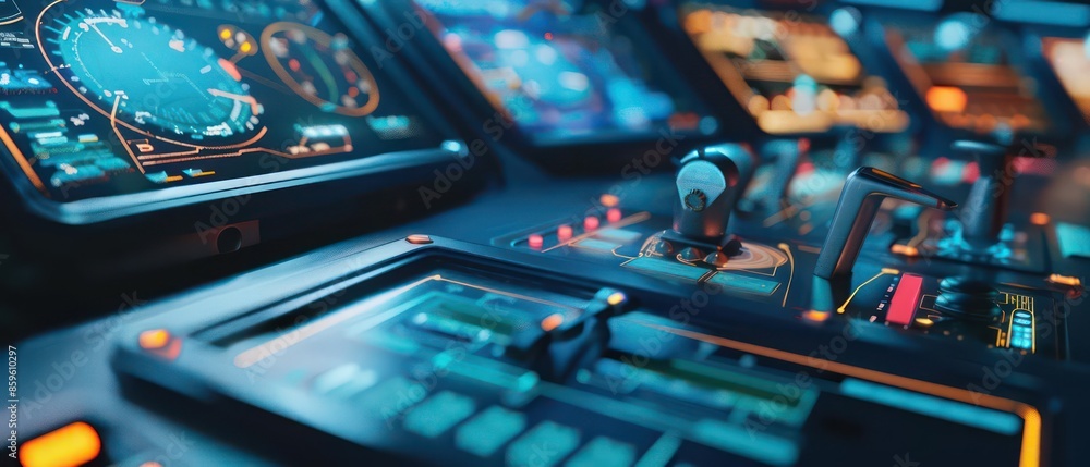 Conceptual closeup of an autonomous ships control panel with AIdriven ...