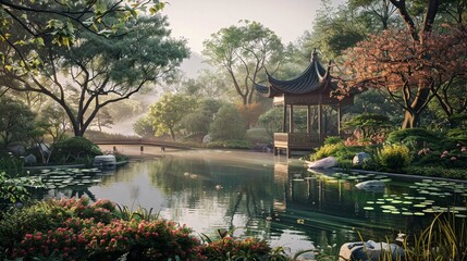 Wall Mural - Japanese garden at night