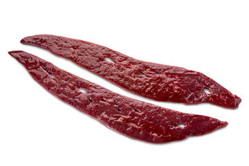 Wall Mural - Slices of raw veal liver isolated on transparent