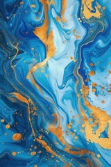 Abstract Blue and Gold Art, fluid shapes, ethereal marble swirls, white background, elegant 