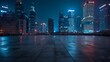 © The Little Hut - Empty square floors and modern city buildings at night in Chongqing : Generative AI