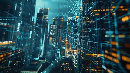 Aufkleber - City and network image background : Generative AI