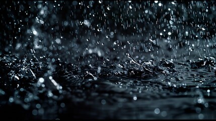 Aufkleber - rain background water droplets splashes on a black background : Generative AI