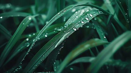 Aufkleber - Drops of water on blade of grass after rain background High quality photo : Generative AI