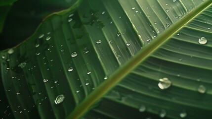 Aufkleber - Rain drops on banana leaves are naturally beautiful Rain drops that look moisturizing : Generative AI