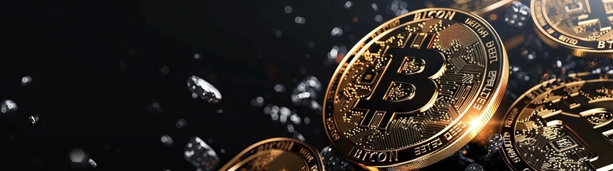 Wall Mural - Bitcoin with white and black background with space.