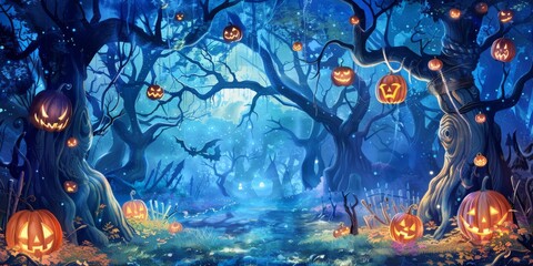 enchanted forest halloween celebration background