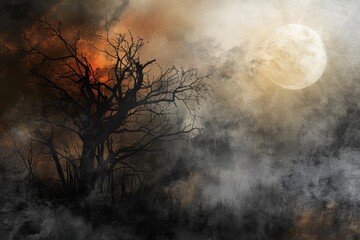 Canvas Print - Enigmatic Halloween Abstract with Foggy Atmosphere