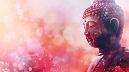 Meditating Buddha Sculpture in Watercolor Pink: Peaceful Reflection with Bokeh Background