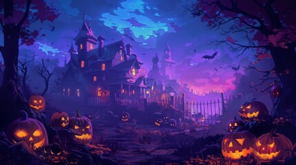 Wall Mural - Halloween Night with Eerie Shadows Illustration