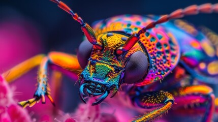 Wall Mural - Neon Insects Close-Up: A photo showcasing a neon insect up close