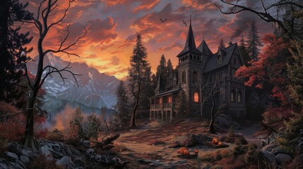 Canvas Print - Haunted Halloween House Backdrop