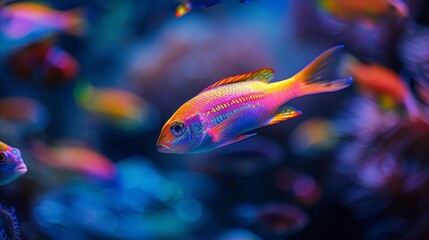 Neon Fish Underwater Glow: A photo capturing the underwater glow of neon fish