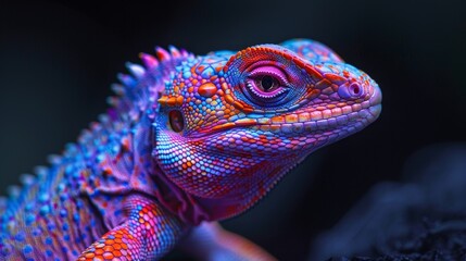 Wall Mural - Neon Reptiles Lizards: Images of lizards bathed in neon light