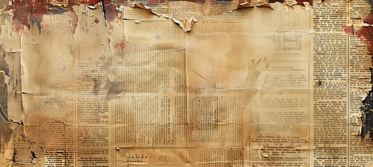 Wall Mural - A distressed newspaper texture with vintage text and images