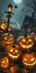 Canvas Print - Pumpkin Carving Contest Poster with Jack-o'-Lanterns