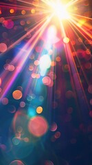 Abstract light burst with colorful bokeh and rays
