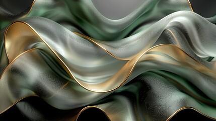 Wall Mural - Waves and folds of beautiful finely textured fabric in sage green, gold, black and white