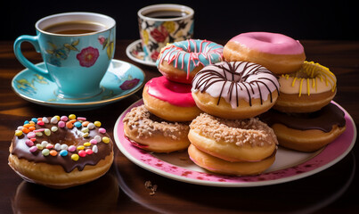 Wall Mural - cup of tea and donuts