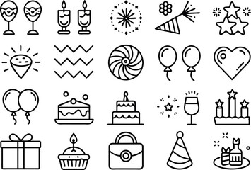 Wall Mural - Holiday & Celebration related concept such as Fireworks, balloons, party hats & many more editable stroke outline icons isolated on white background flat vector illustration